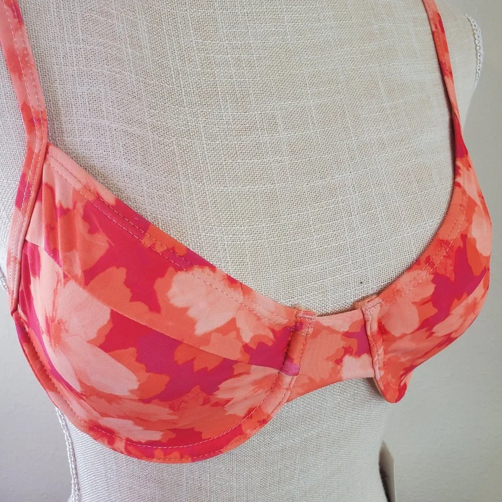 Refuge Boutique Womens Peach Orange Floral Bikini Top - Picture 3 of 10